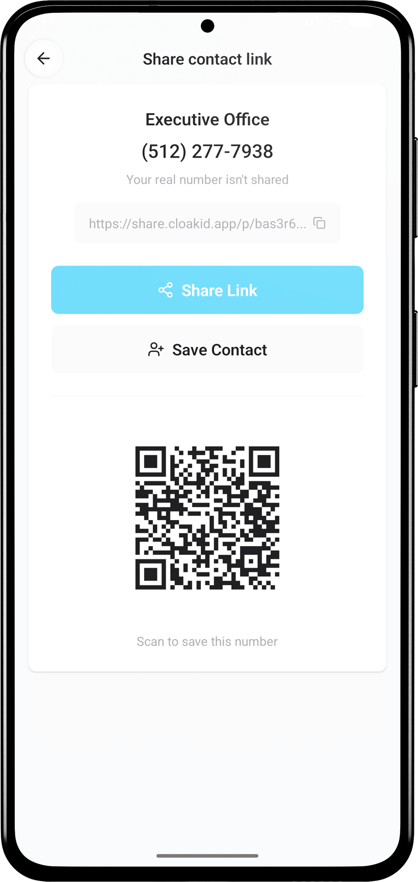 Share a persona's number by link or QR