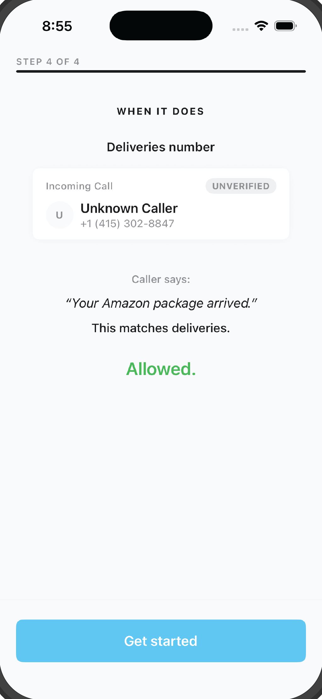Spam call blocked by screening